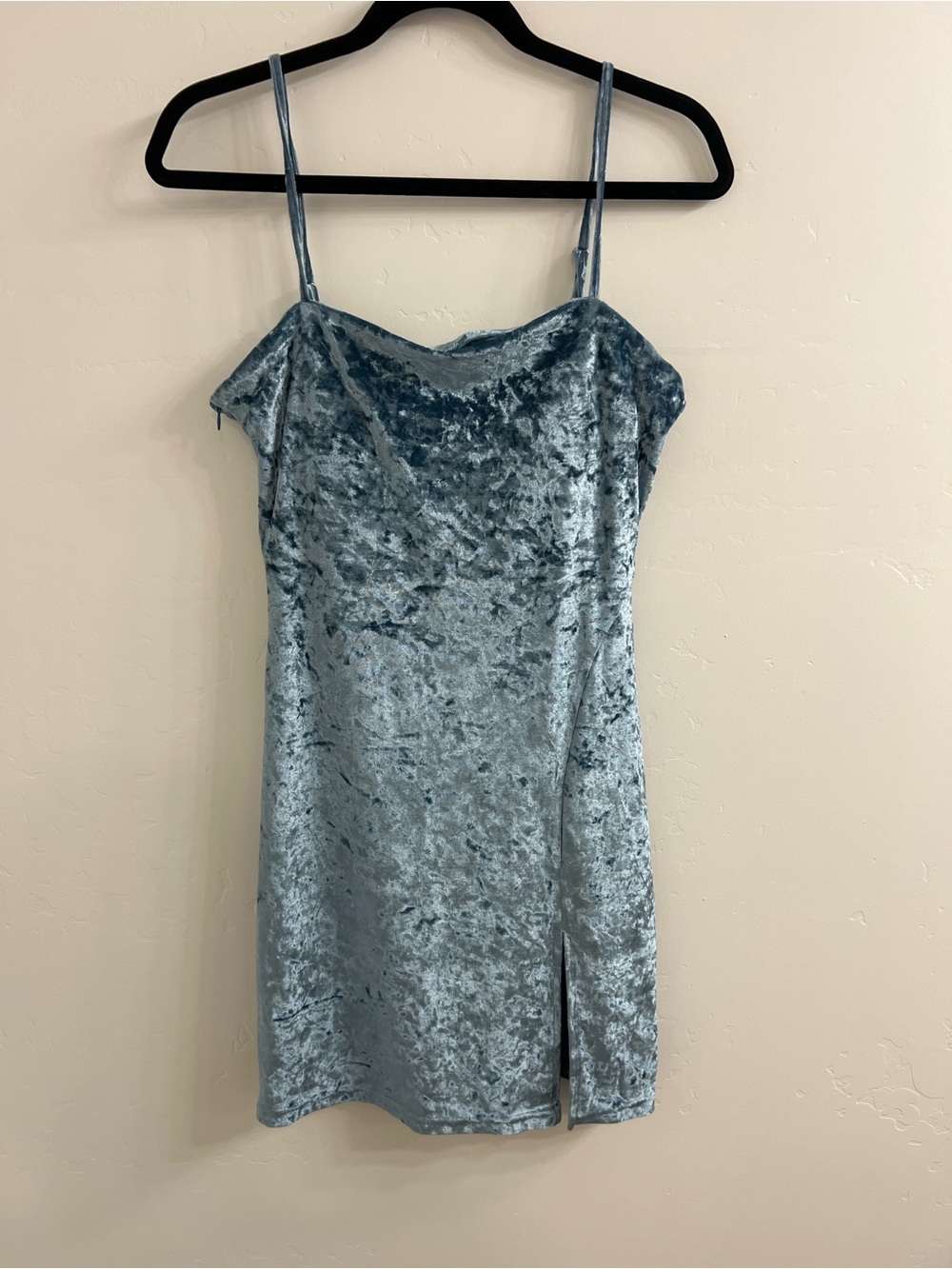BuffBunny Crushed Velvet Spaghetti Strap Mini Dress - Light Blue